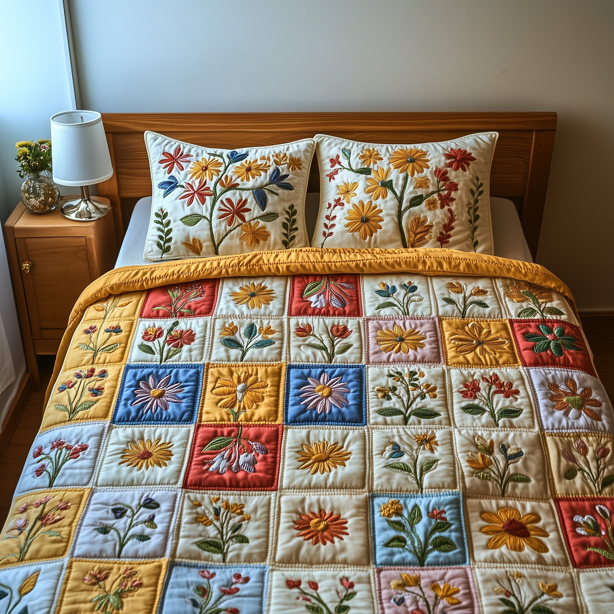 Springtime Patchwork Quilted Bedding Set Bed Comforter Set Last Minute Mother's Day Gifts