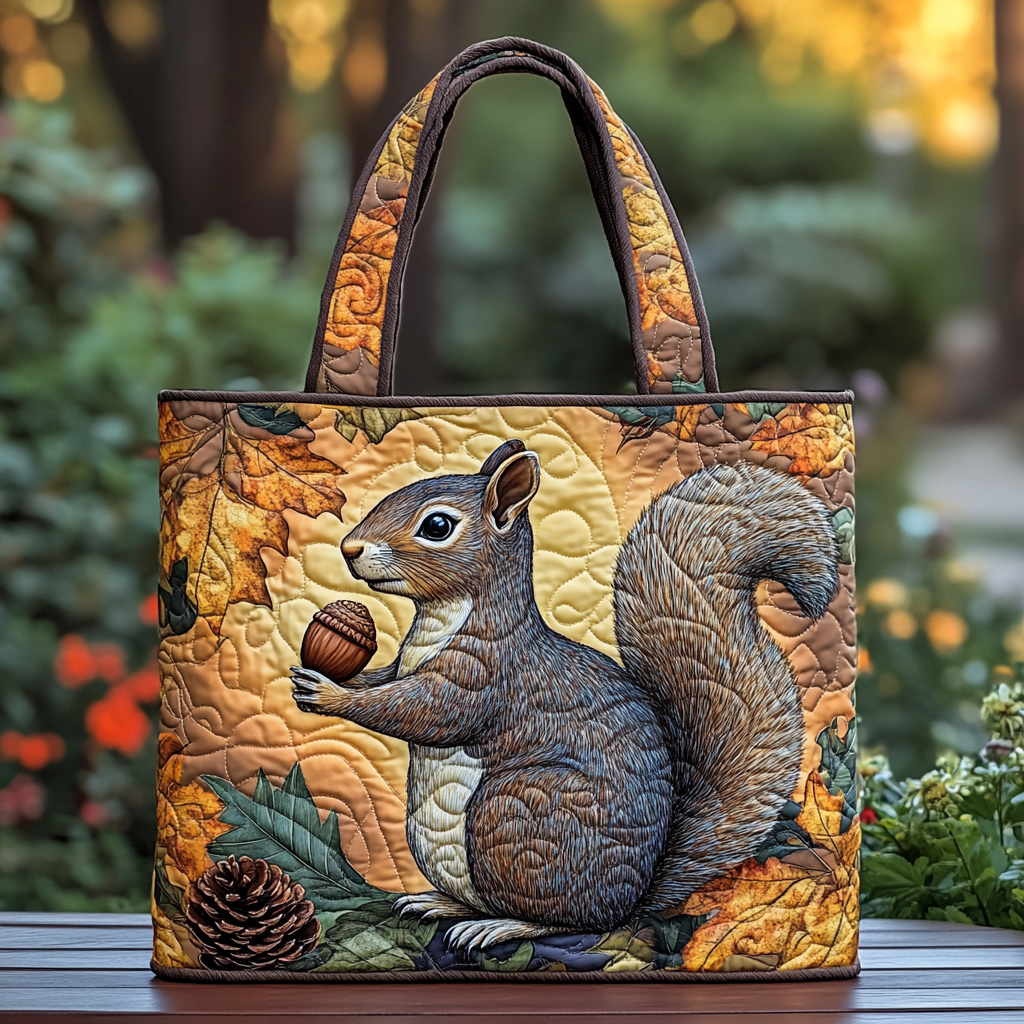 Squirrel Charm Quilted Tote Bag Trendy Shoulder Bags Gift Ideas For Mother In Law