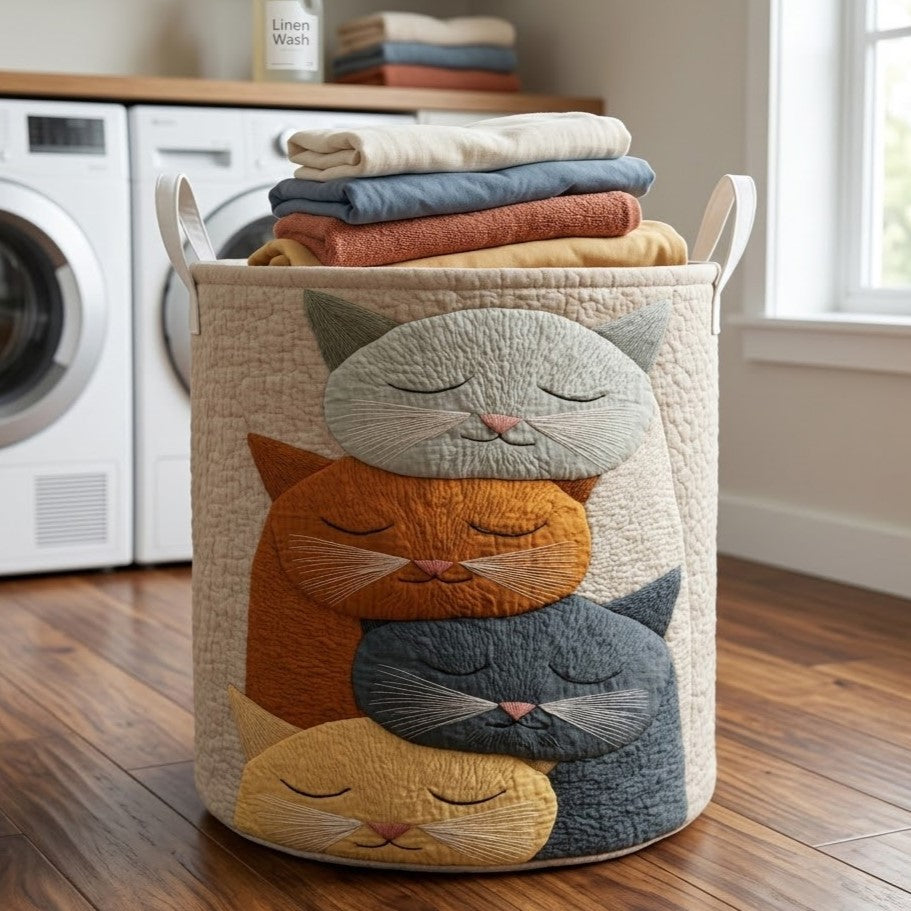 Stacked Snoozers Quilted Laundry Basket Home Decorations Cat Related Gifts