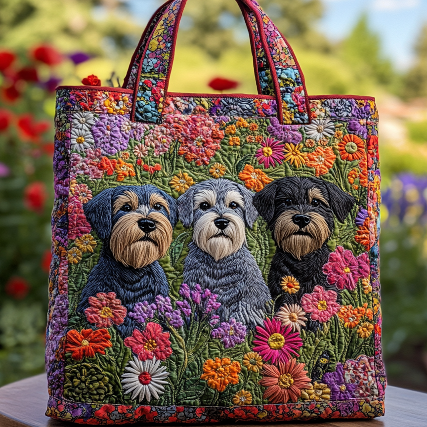 Standard Schnauzer Pups Quilted Tote Bag Best Everyday Tote Bag Special Birthday Gifts For Grandma