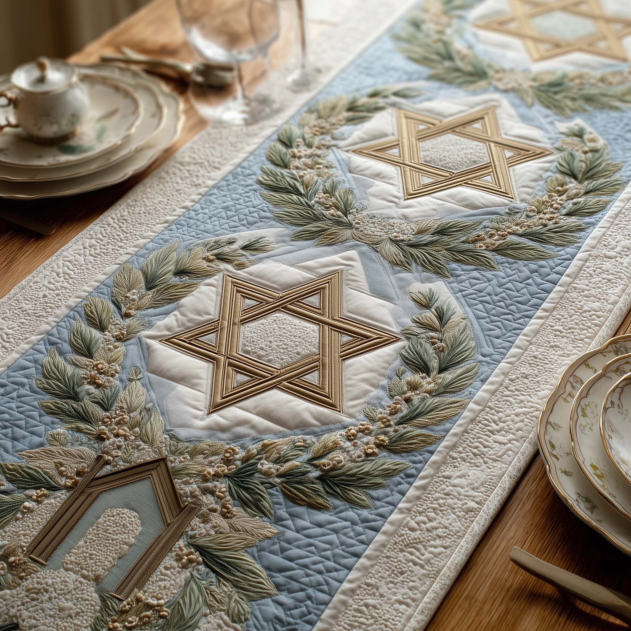 Star of David Quilted Table Runner Dining Room Decor Best Hanukkah Gifts For Wife