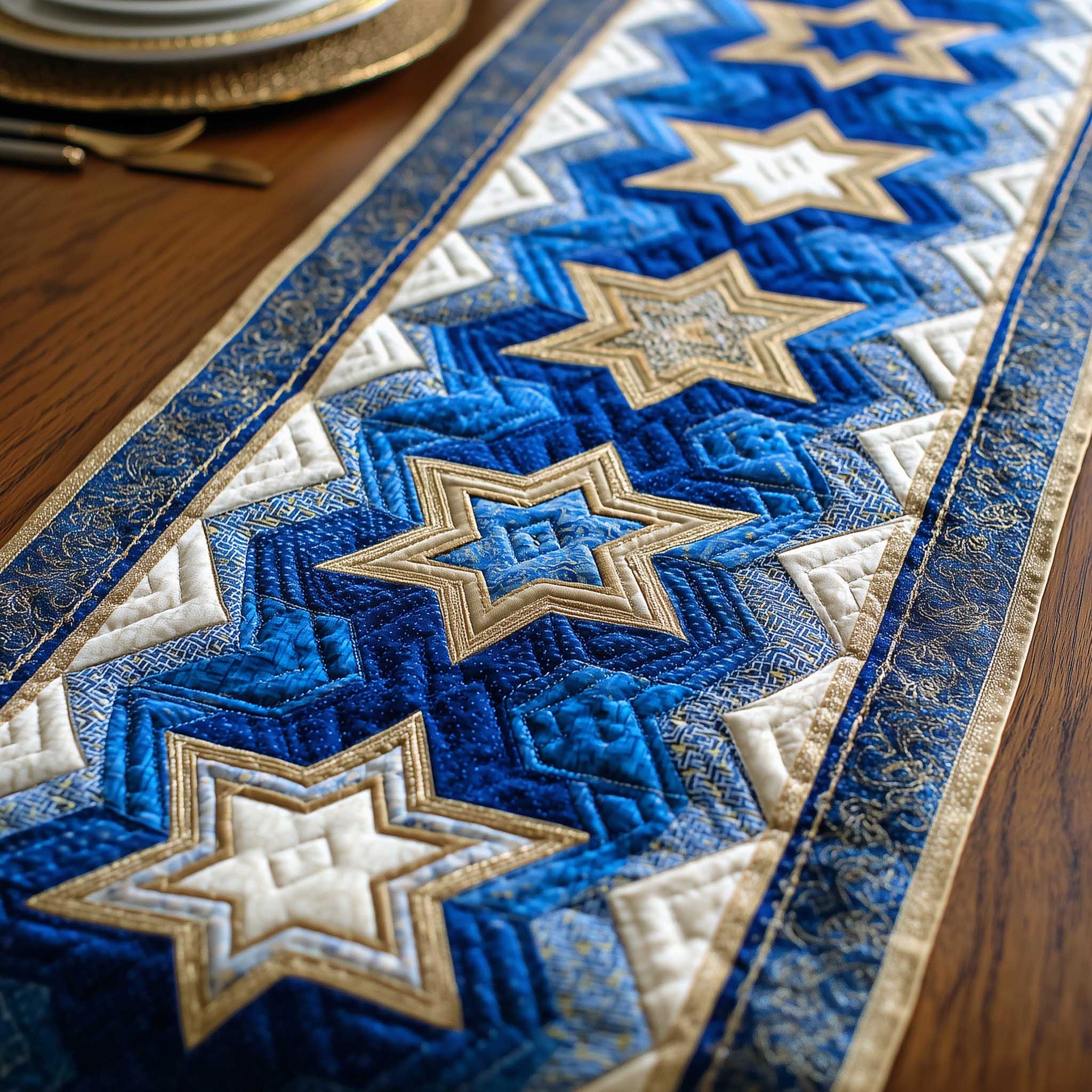 Star of David Quilted Table Runner Dining Table Centerpiece Ideas Hanukkah Present Ideas