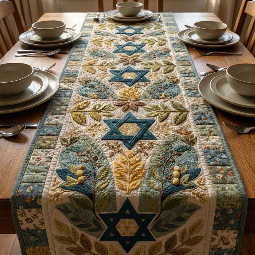 Star of David Quilted Table Runner Elegant Holiday Decor Good Hanukkah Gifts