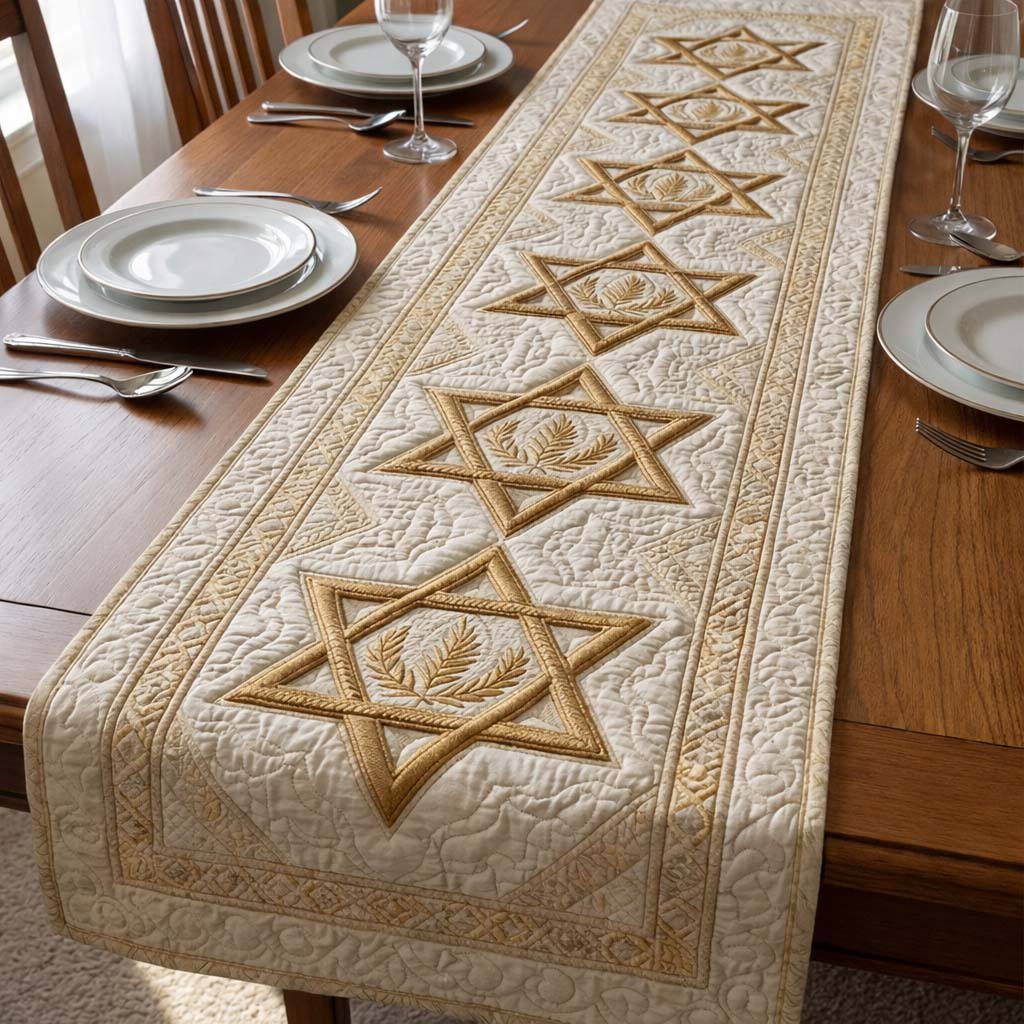 Star of David Quilted Table Runner Elegant Holiday Table Runners Hanukkah Present Ideas