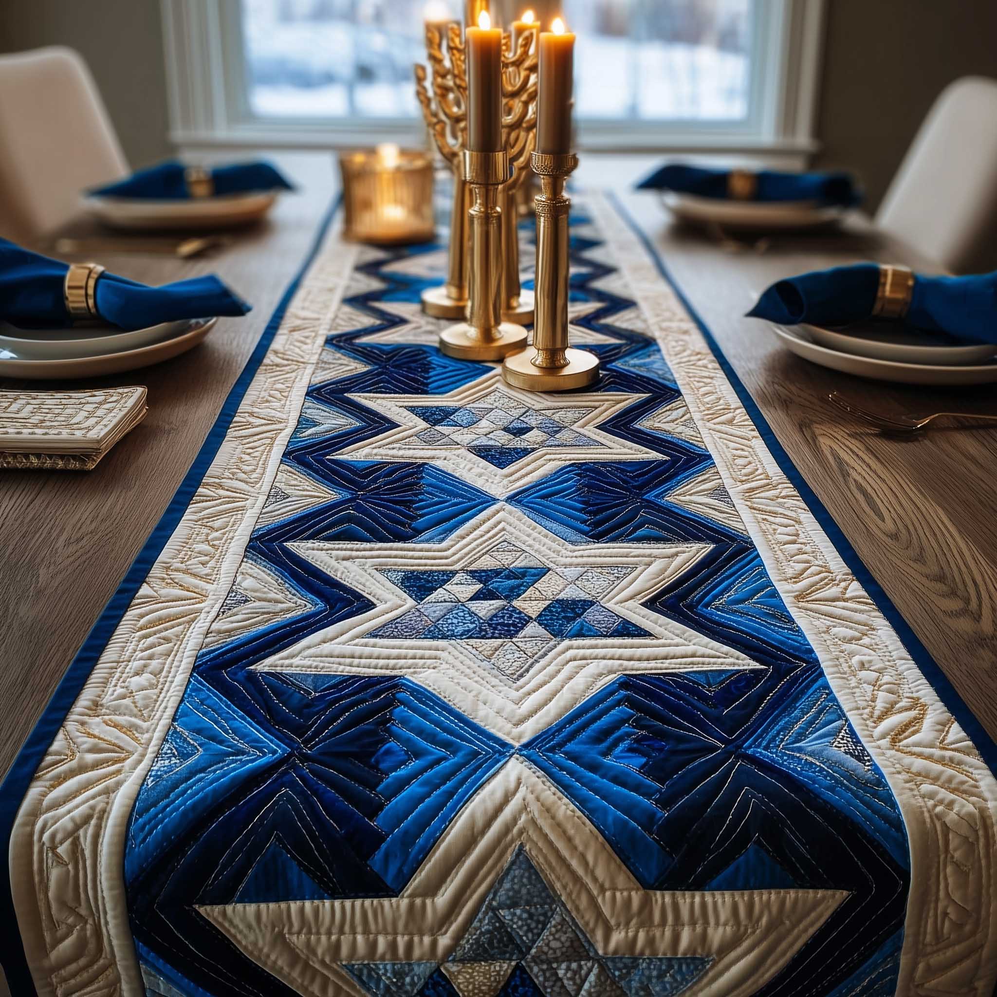 Star of David Quilted Table Runner Holiday Table Runners Presents For Hanukkah