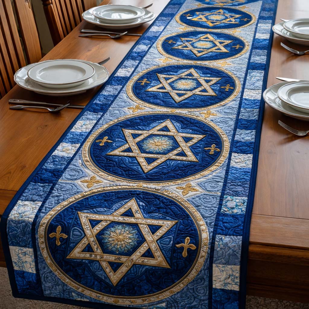 Star of David Quilted Table Runner Kitchen Table Decor Hanukkah Gifts For Grandparents