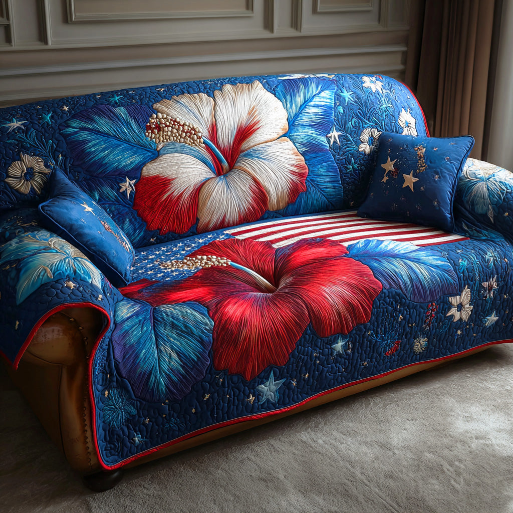 Star Spangled Bloom Quilted Sofa Cover Slipcover Couch Covers 4Th July Gift Ideas