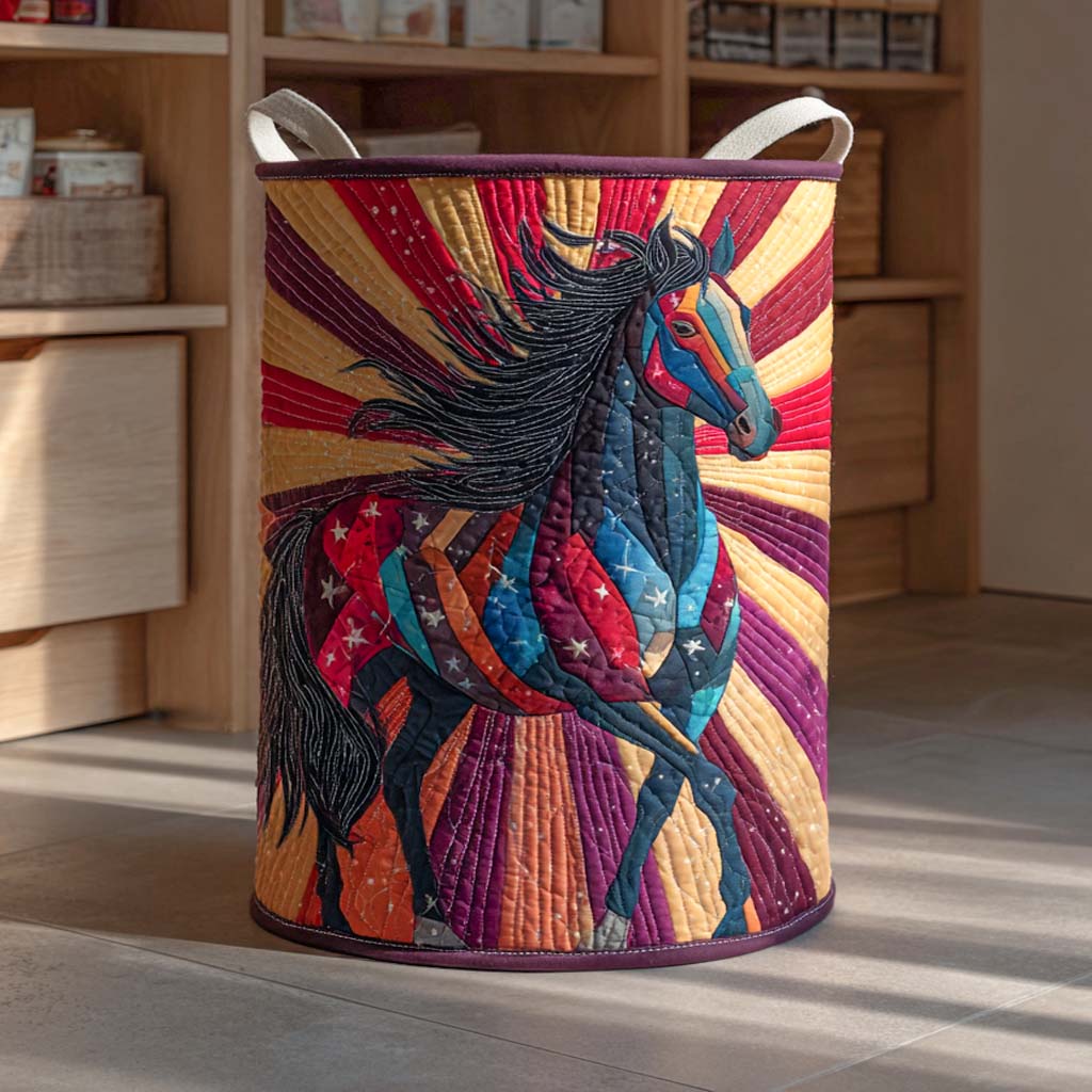 Star Stallion Quilted Laundry Basket Foldable Laundry Basket Unique Gifts For Horse Owners
