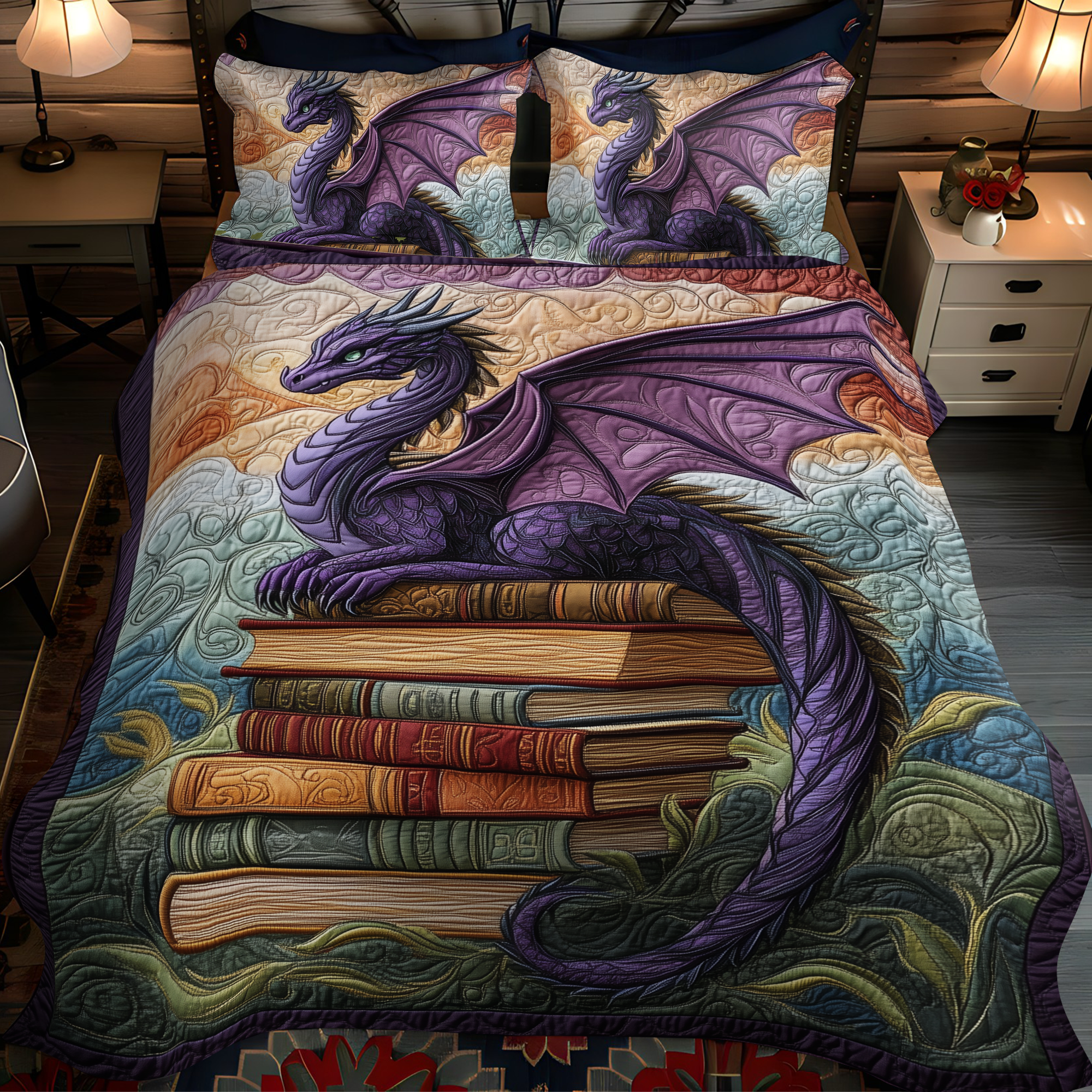 Starborn Scales Quilted Bedding Set Cute Bed Sheet Set Dragon Presents For Men