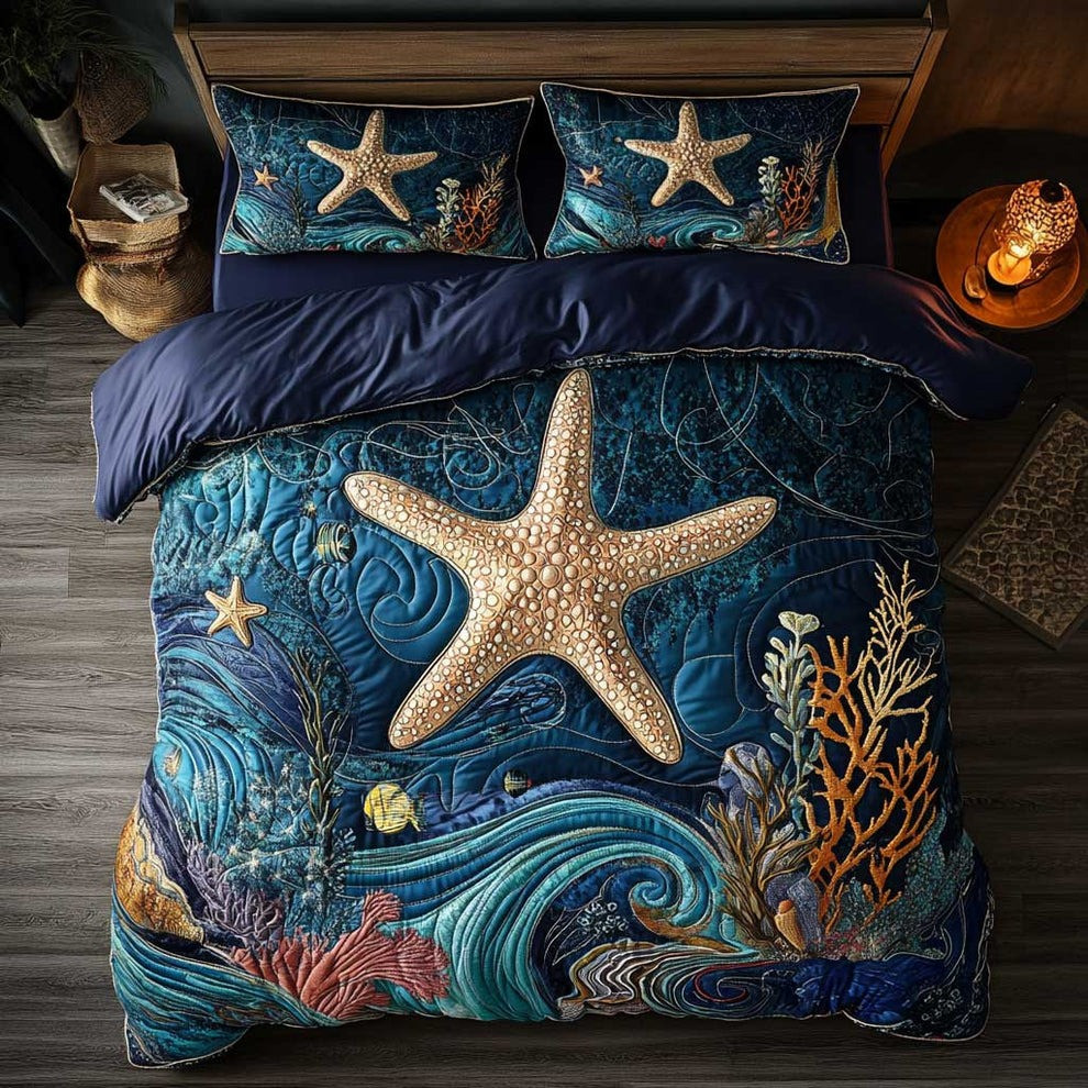 Starfish Quilted Bedding Set Marine Themed Bedroom Decorations Gifts