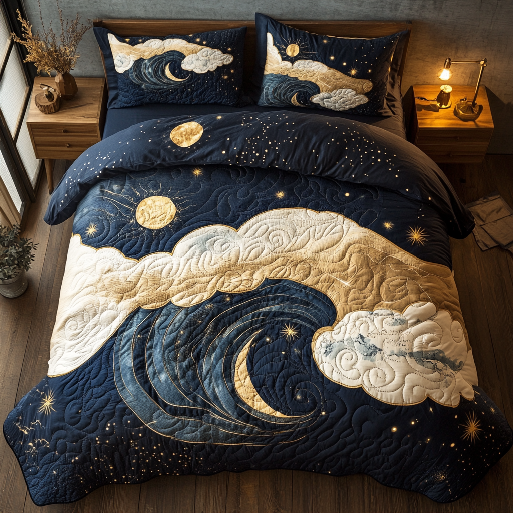 Starlit Serenity Quilted Bedding Set Cute Bed Sheets Useful Gifts For Mom