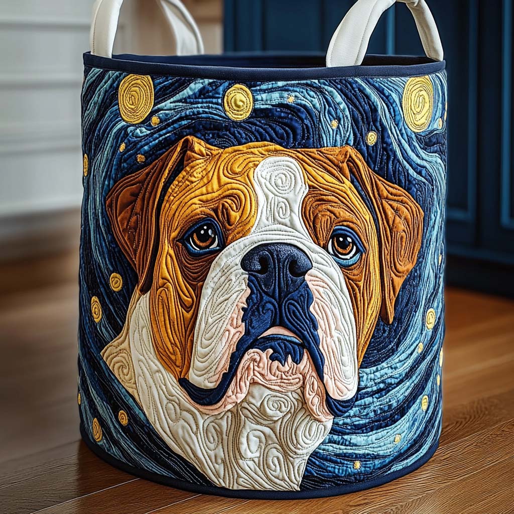 Starry Bulldog Glow Quilted Laundry Basket Unique Cool Laundry Basket French Bulldog Gifts For Her
