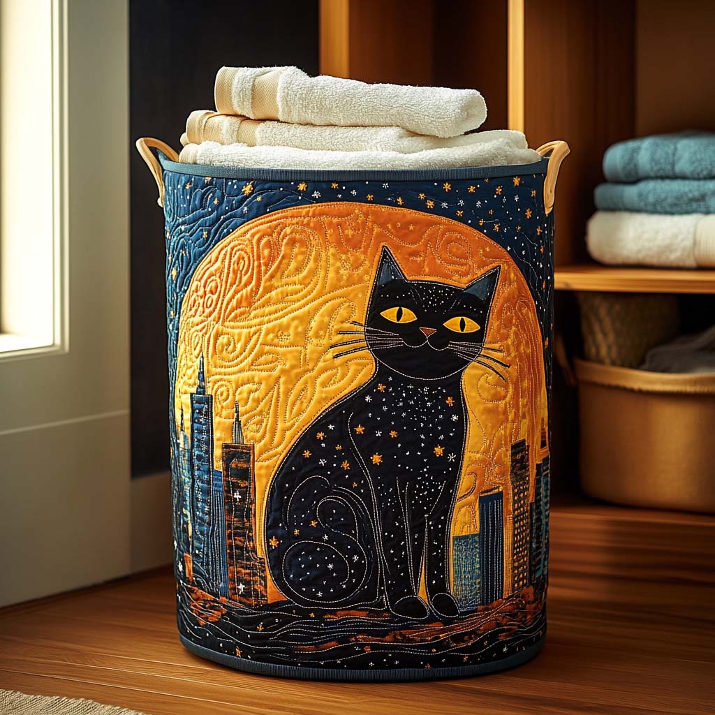 Starry Cat Quilted Laundry Basket Home Decor Shop Gifts For Cat Owners