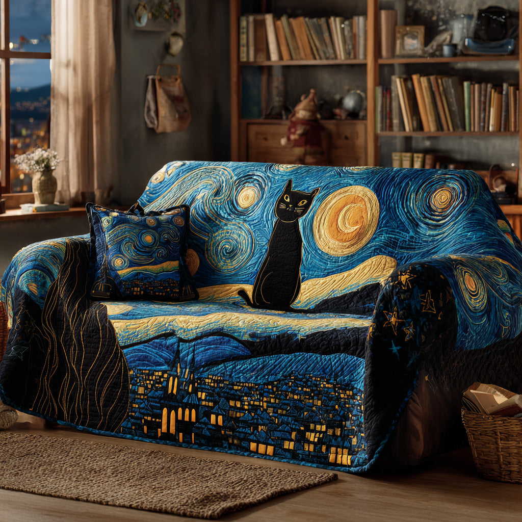 Starry Cat Quilted Sofa Cover Couch Cover Sofa Gift Ideas For Cat Lovers