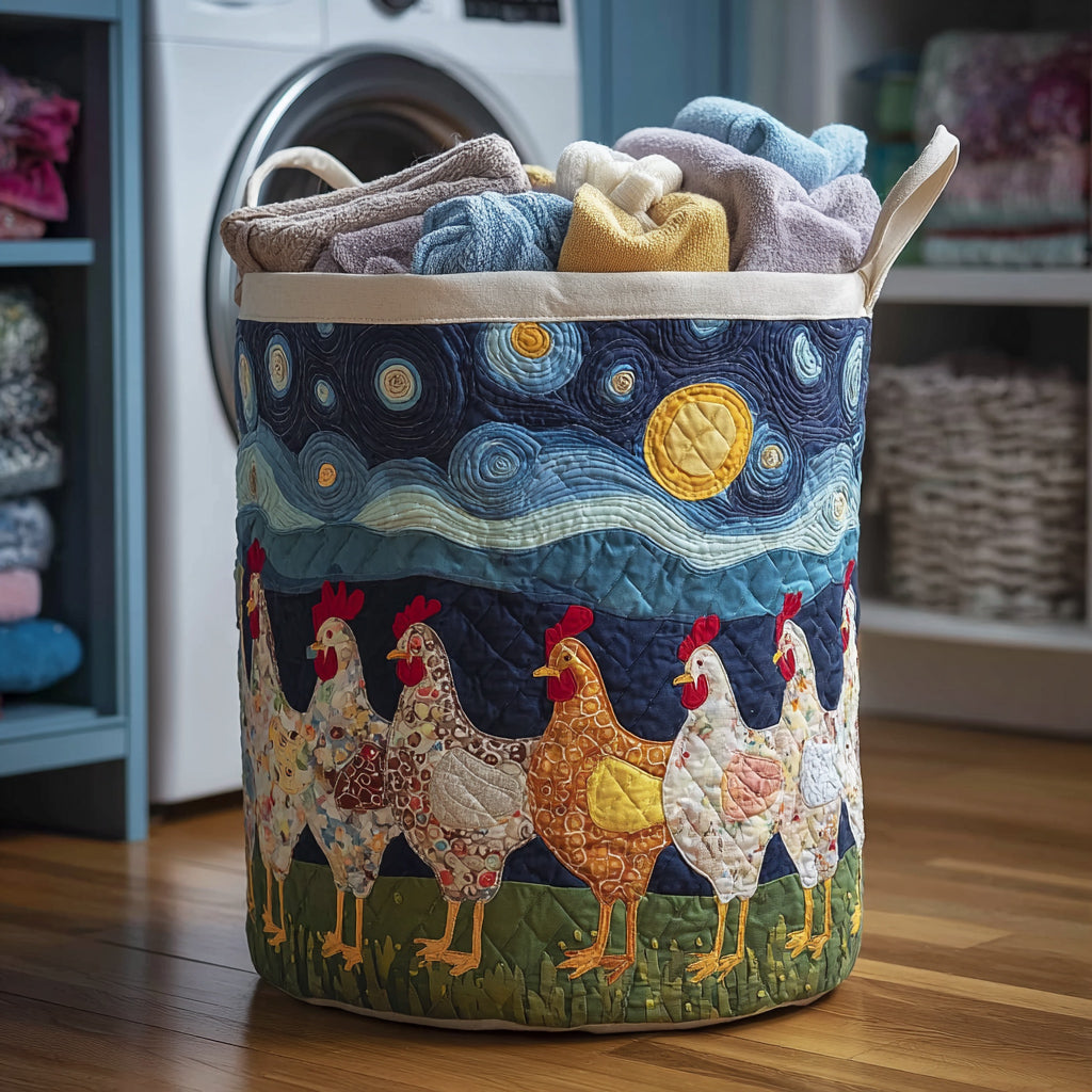 Starry Chicken Quilted Laundry Basket Laundry Hamper Best Gifts For Chicken Lovers
