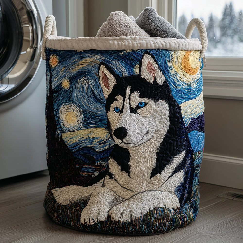 Starry Husky Quilted Laundry Basket House Decor Husky Related Gifts