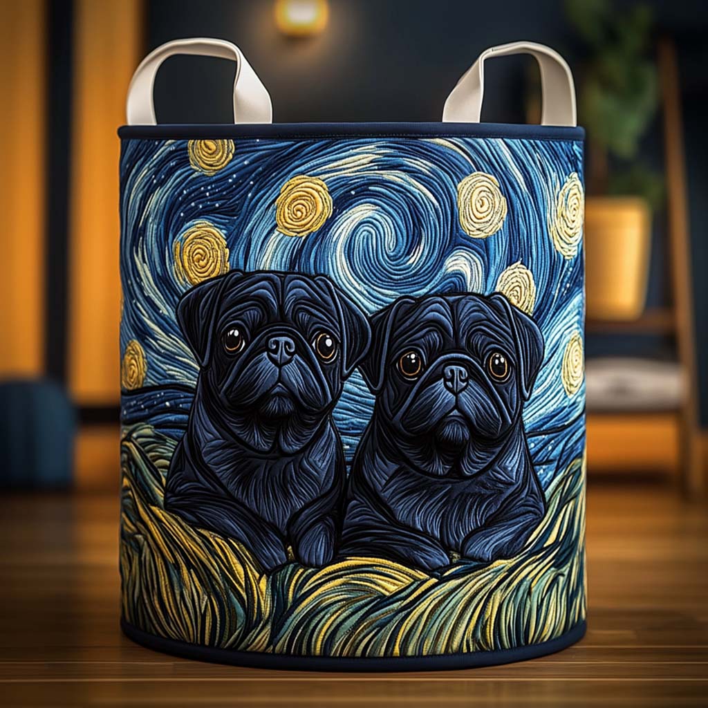 Starry Pug Duo Quilted Laundry Basket Unique Laundry Hamper Presents For Pugs