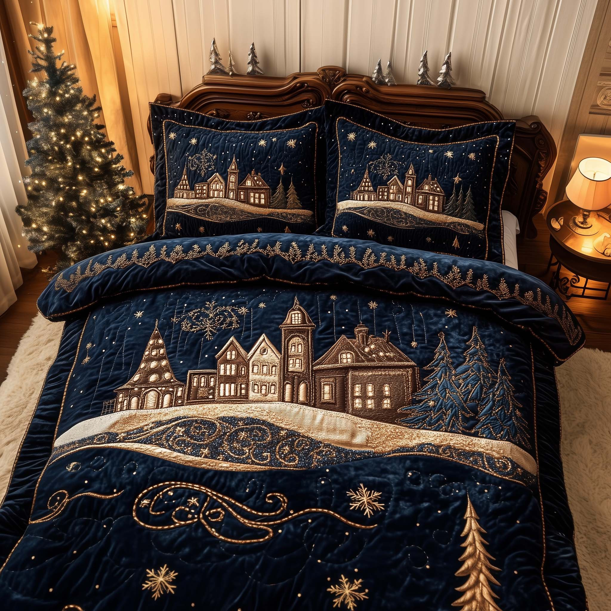 Starry Town Quilted Bedding Set Christmas Bed Sheets Christmas Presents For Wife