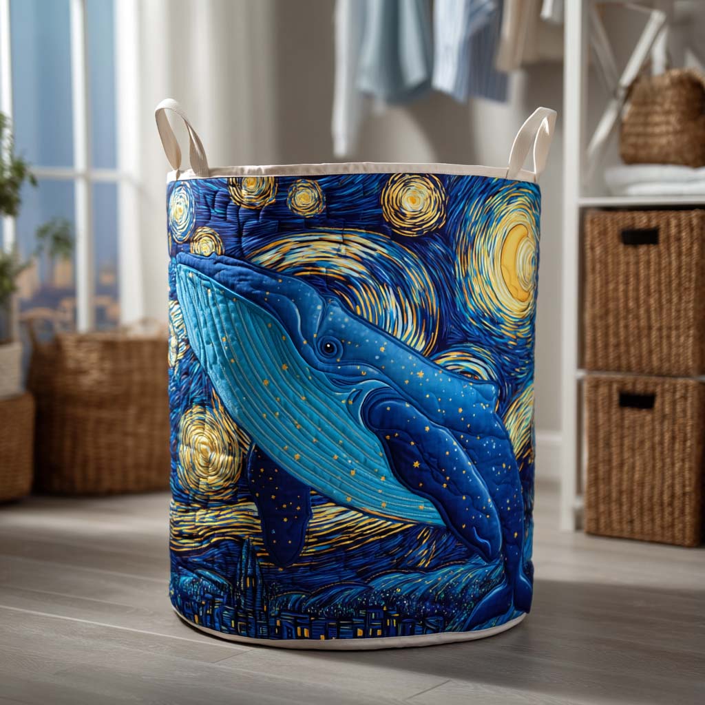 Starry Whale Quilted Laundry Basket Foldable Hamper Best Unique Gifts For Whale Lovers