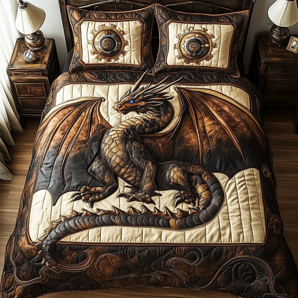 Steampunk Dragon Quilted Bedding Set Bed Sheet Set Awesome Mother's Day Gifts