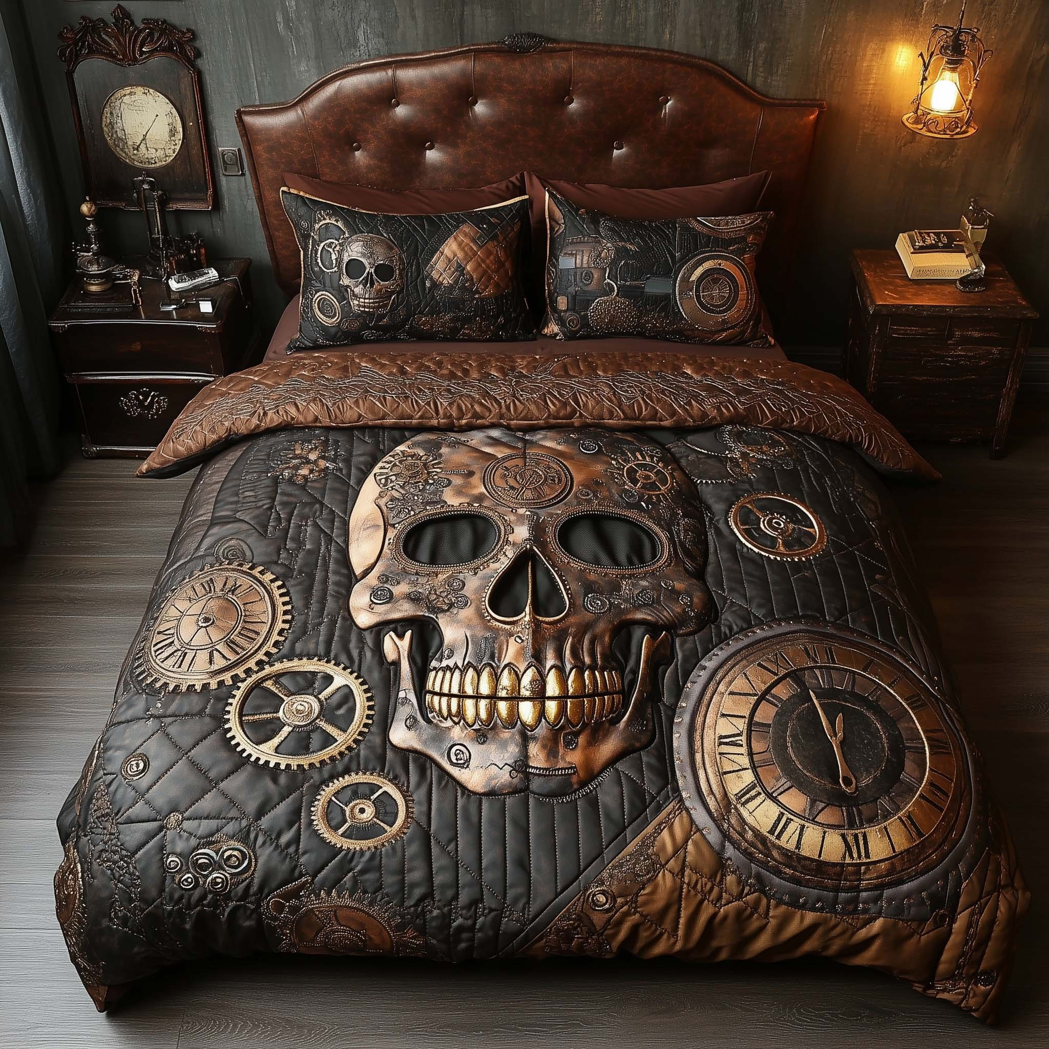Steampunk Skull Machine Quilted Bedding Set 3D Print Duvet Cover Set Christmas Gifts For Him