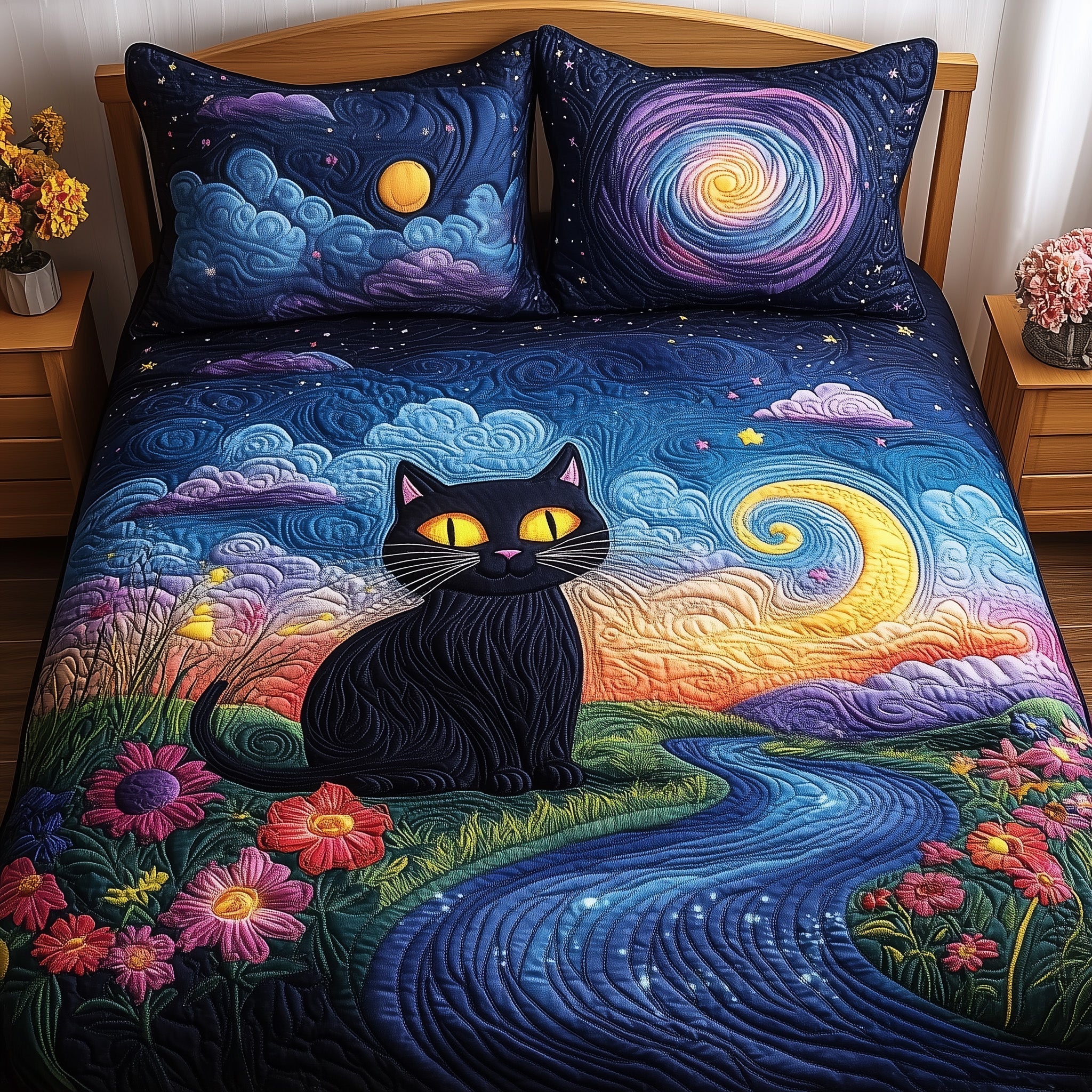 Stellar Paws Quilted Bedding Set Best Bedsheets Cat Person Presents