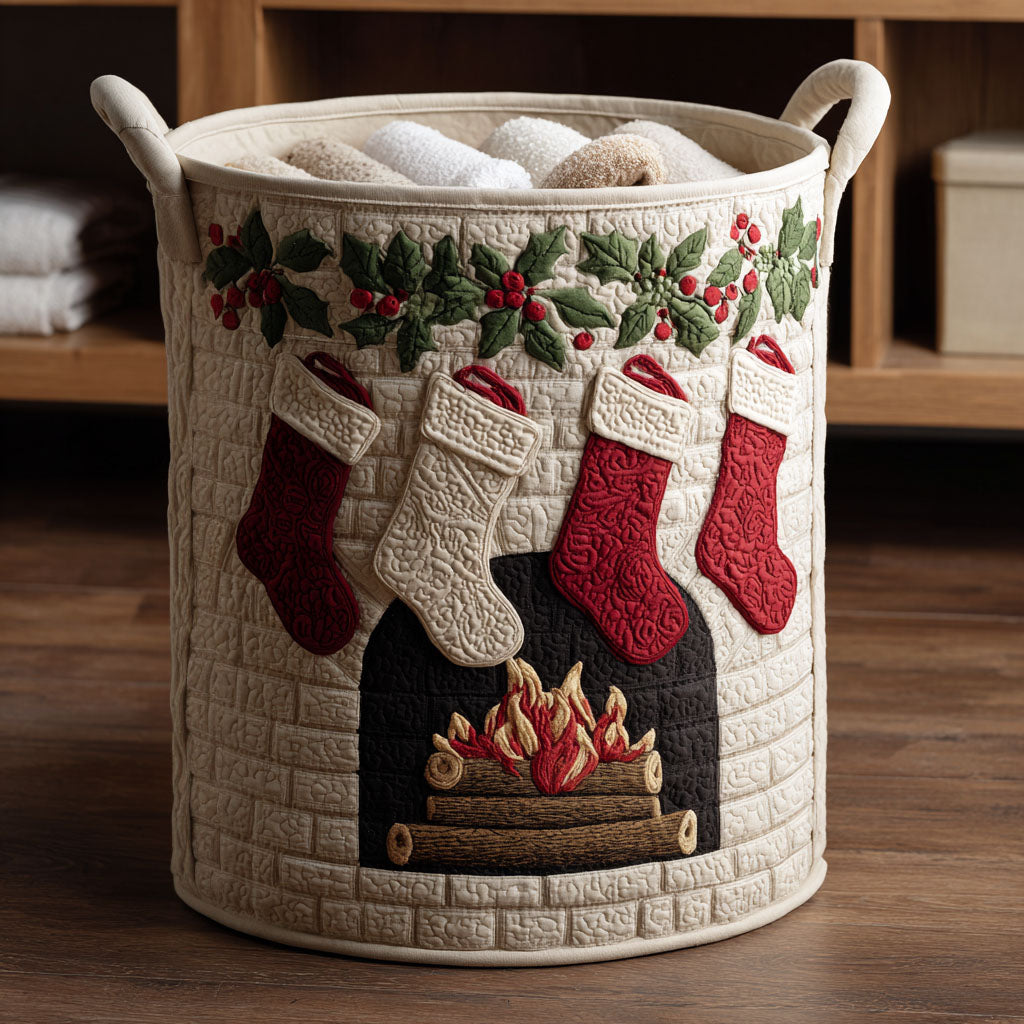 Stocking Hearth Quilted Laundry Basket Clothes Hamper Family Christmas Presents