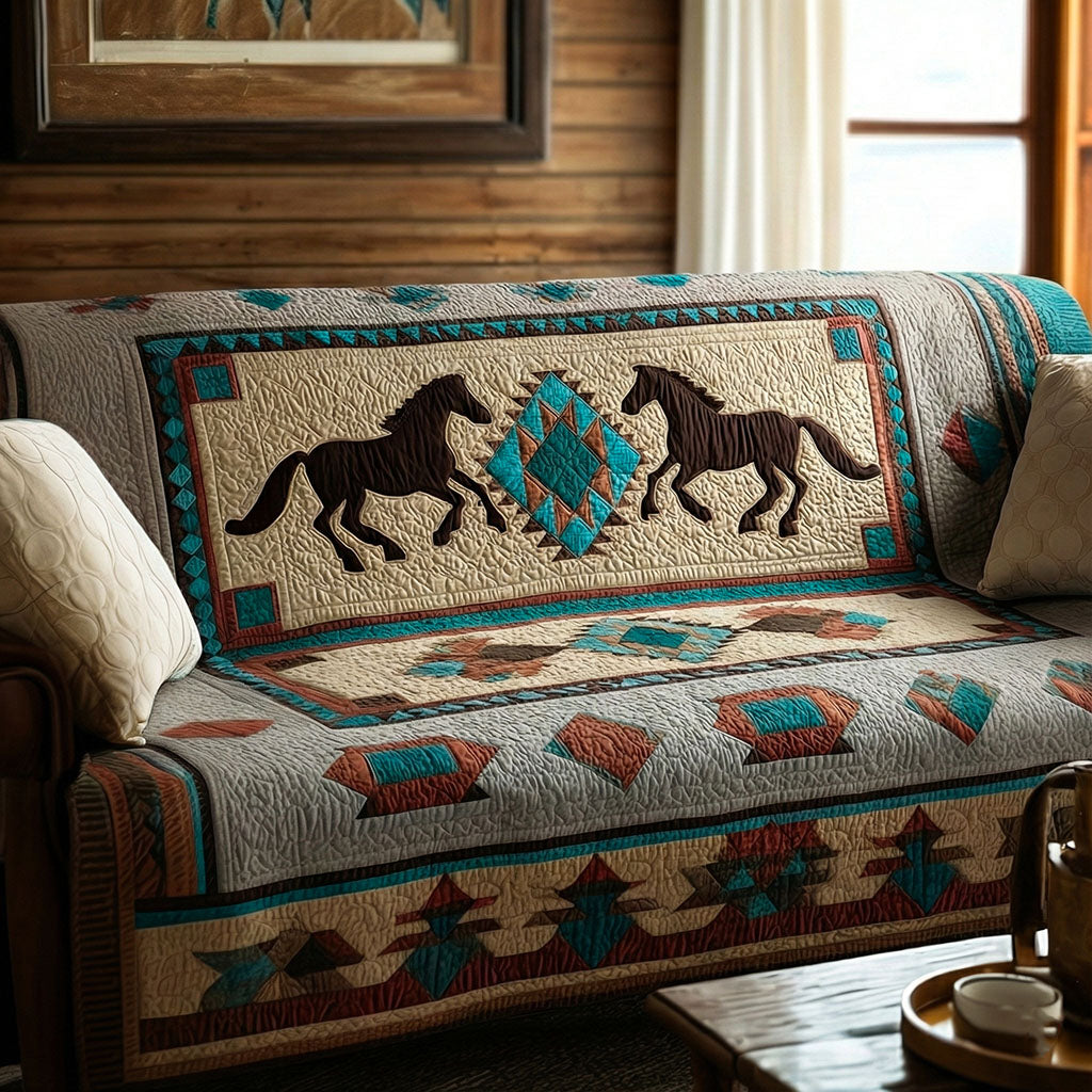 Stone Taupe Wild Harmony Quilted Sofa Cover Sofa Couch Cover Christmas Gifts For Horse Owners