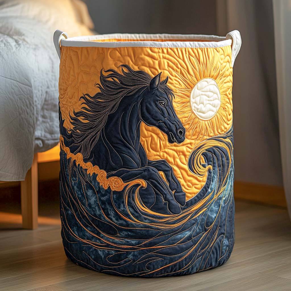 Storm Mane Quilted Laundry Basket Folding Laundry Hamper Presents For Horse Owners