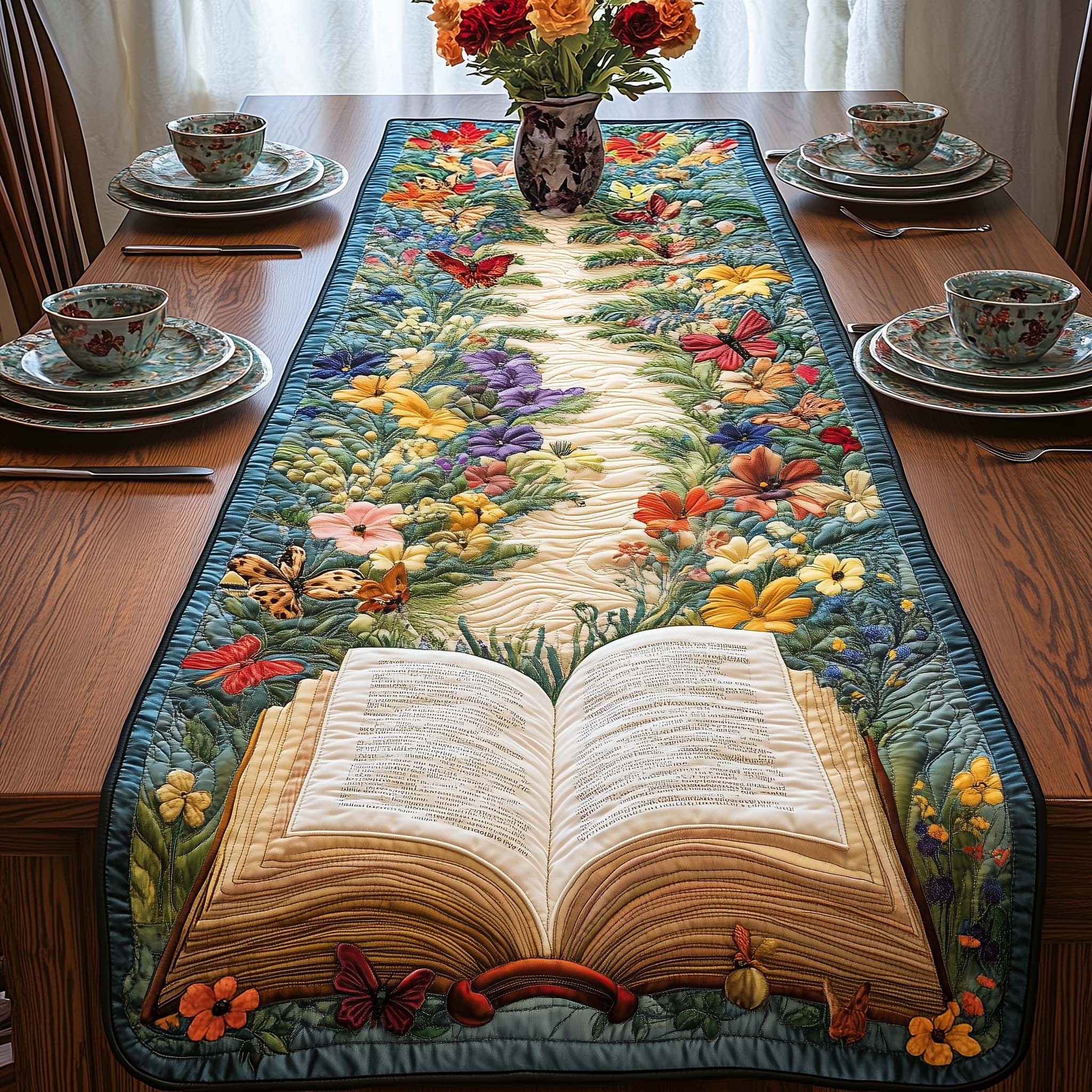 Story Garden Quilted Table Runner Dining Room Table Decor Ideas Great Book Themed Gifts