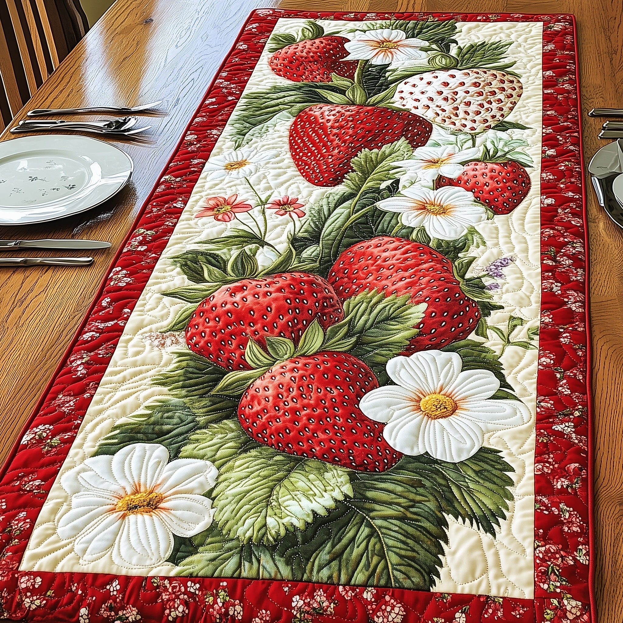 Strawberry Delight Quilted Table Runner Cool Table Runner Unique Mother's Day Gifts