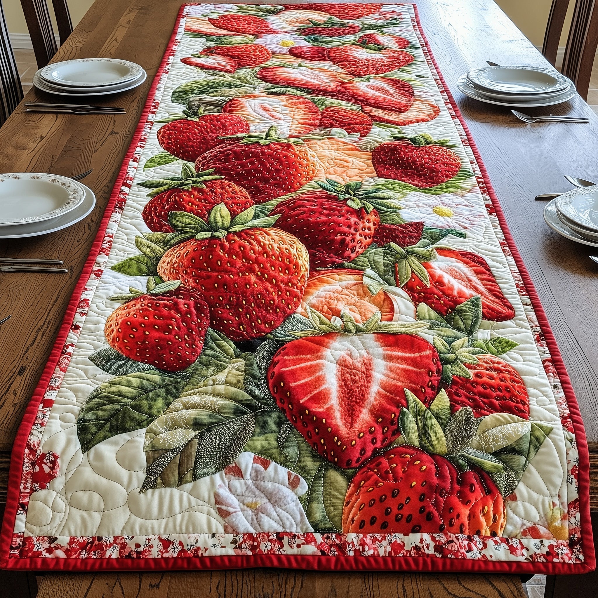 Strawberry Delight Quilted Table Runner Unique Table Runner Mothers Day Presents
