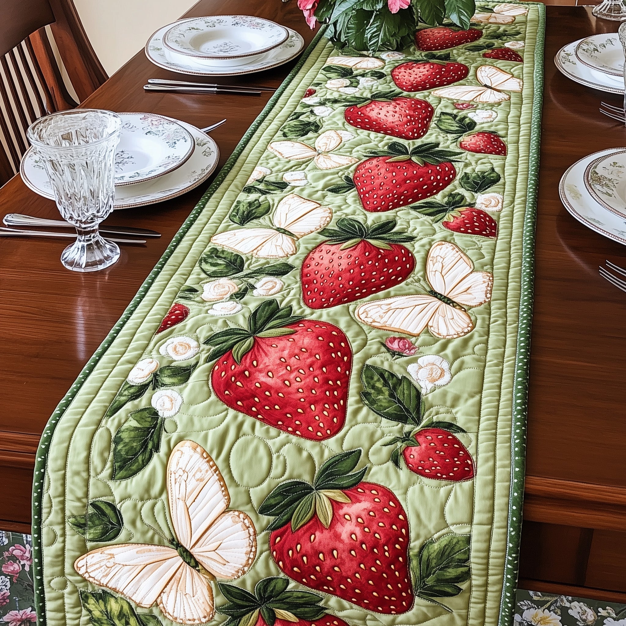 Strawberry Quilted Table Runner Dining Room Decor Last Minute Mothers Day
