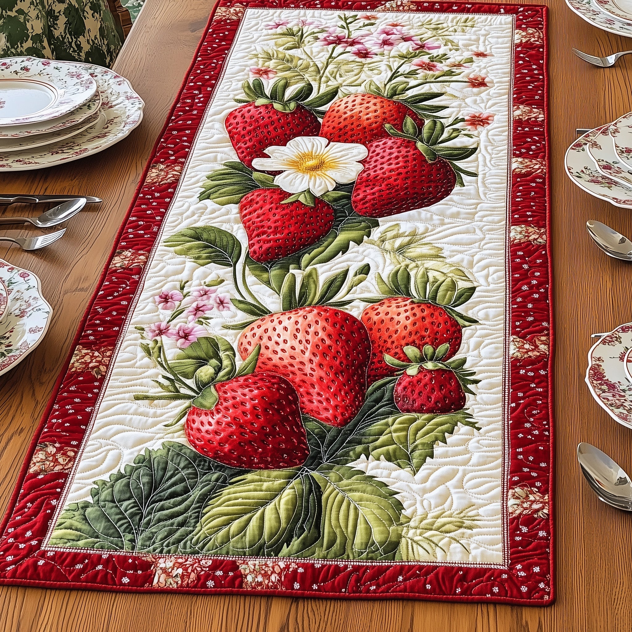 Strawberry Treat Quilted Table Runner Unusual Table Runners Last Minute Mother's Day Gifts