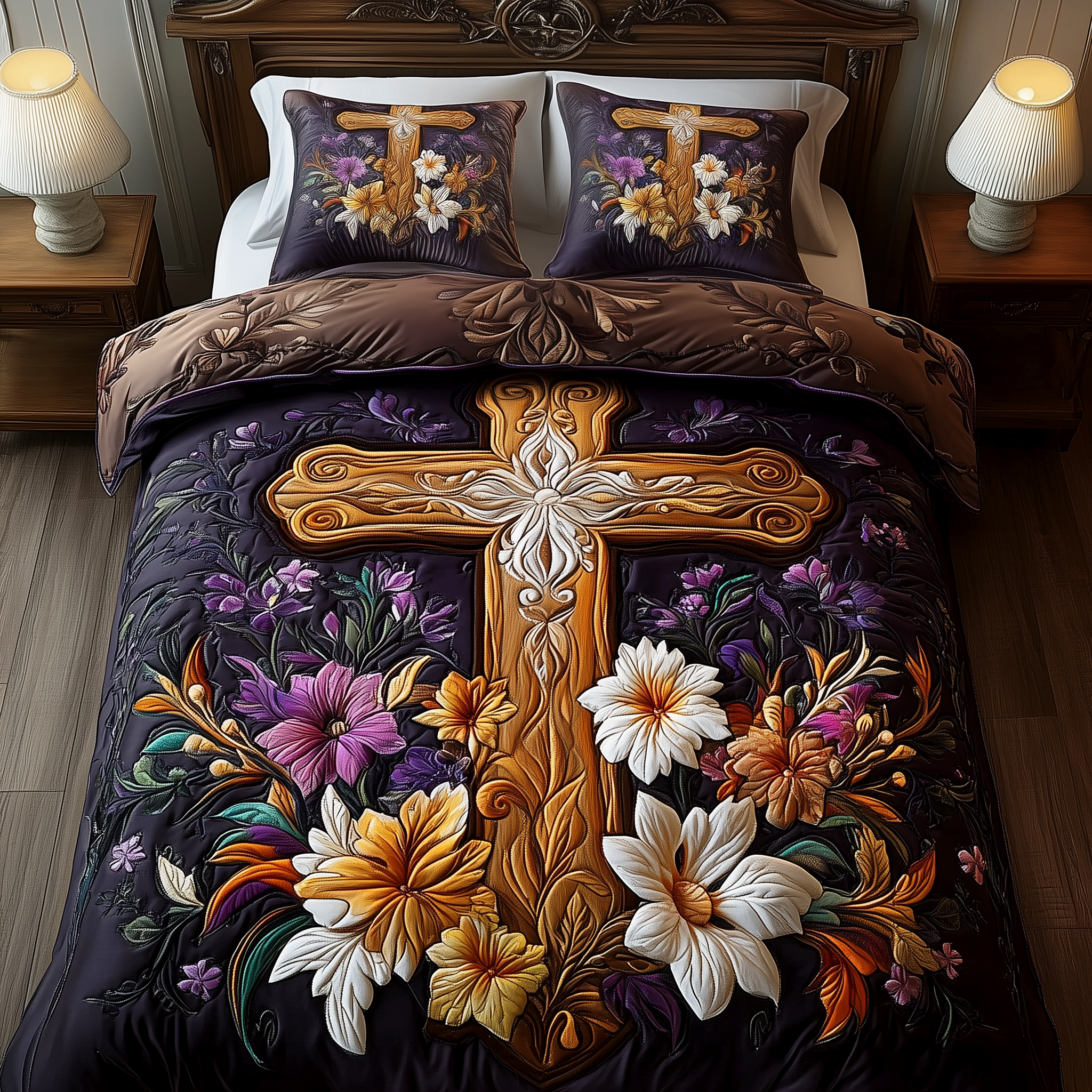 Stunning Cross Quilted Bedding Set Christmas Bedding Set Unique Religious Gifts