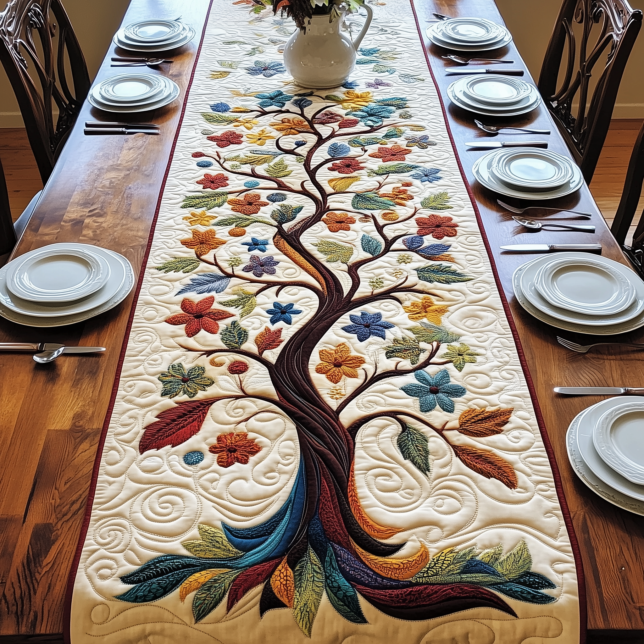 Stunning Tree Of Life Quilted Table Runner Dining Table Table Runner Tree Of Life Gifts For Grangarents