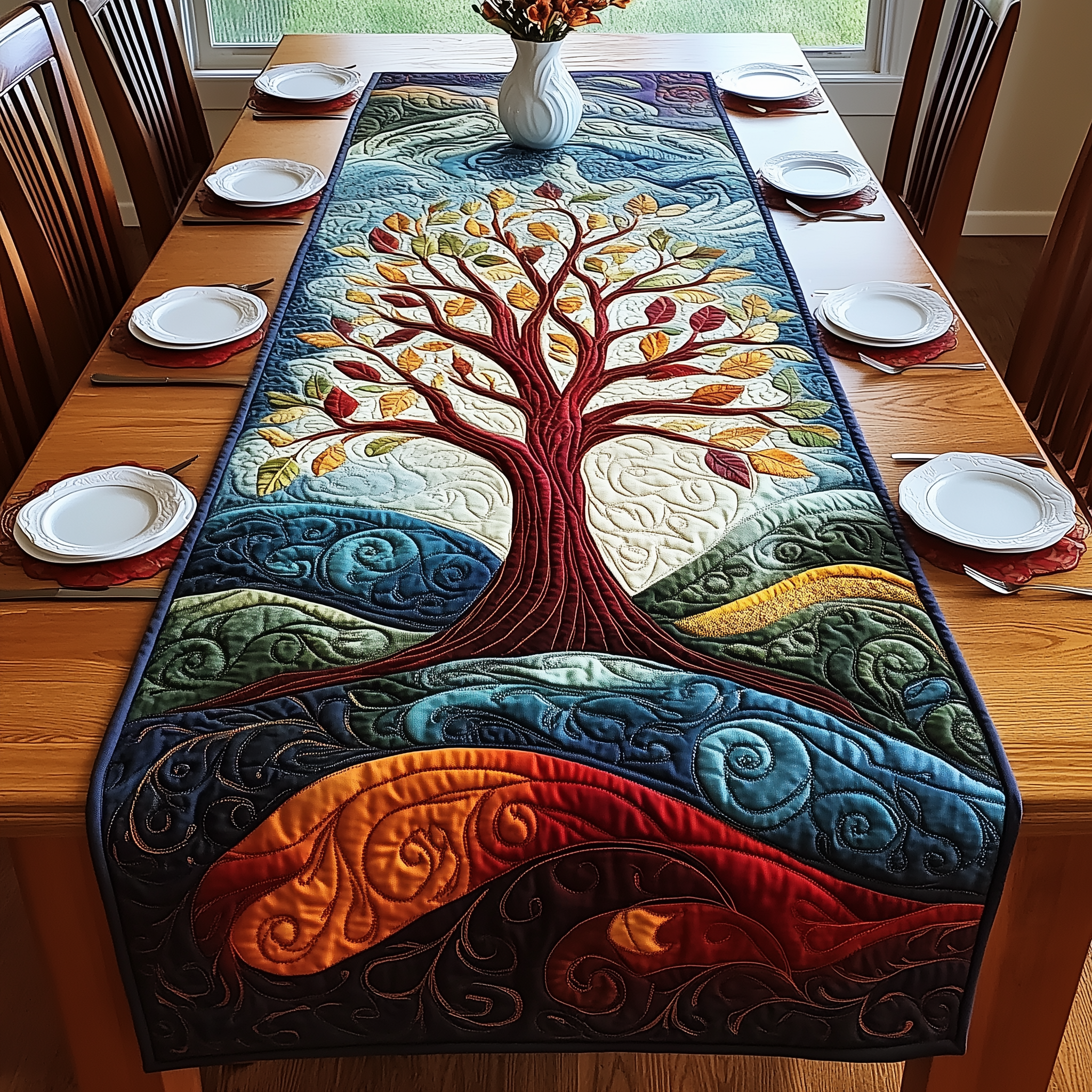Stunning Tree Of Life Quilted Table Runner Formal Dining Table Runners Tree Of Life Gifts For Parents