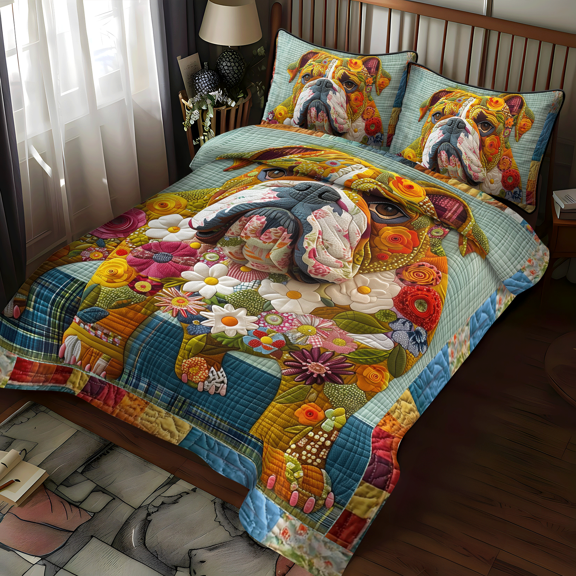 Sturdy Bulldog Strenght Quilted Bedding Set Best Sheets Ever Dog Dad Fathers Day Gifts