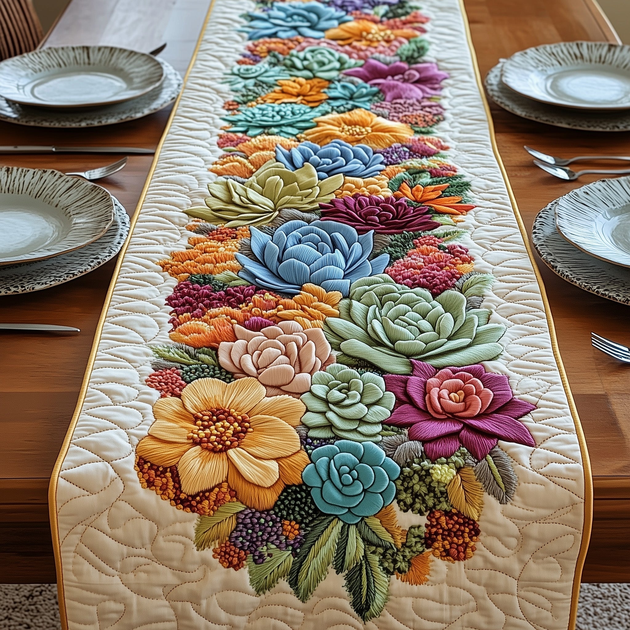 Succulent Garden Quilted Table Runner Table Mat Runner Nice Mother's Day Gifts