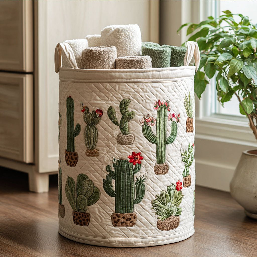 Succulent Vibes Quilted Laundry Basket Best Clothes Hamper Great Mother's Day Gift Ideas