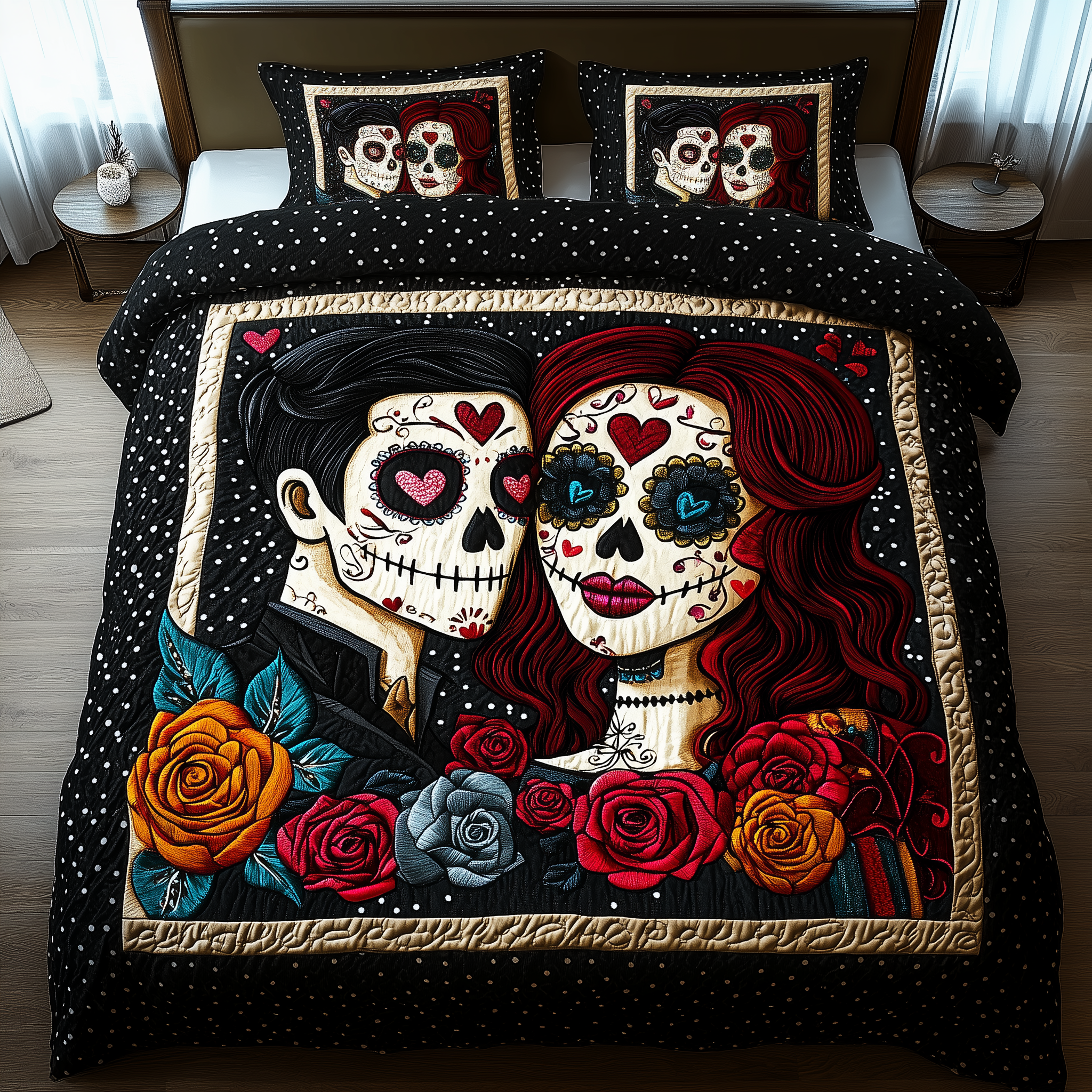 Sugar Skull Couple Quilted Bedding Set Bedding Ideas Skull Gifts For Dad