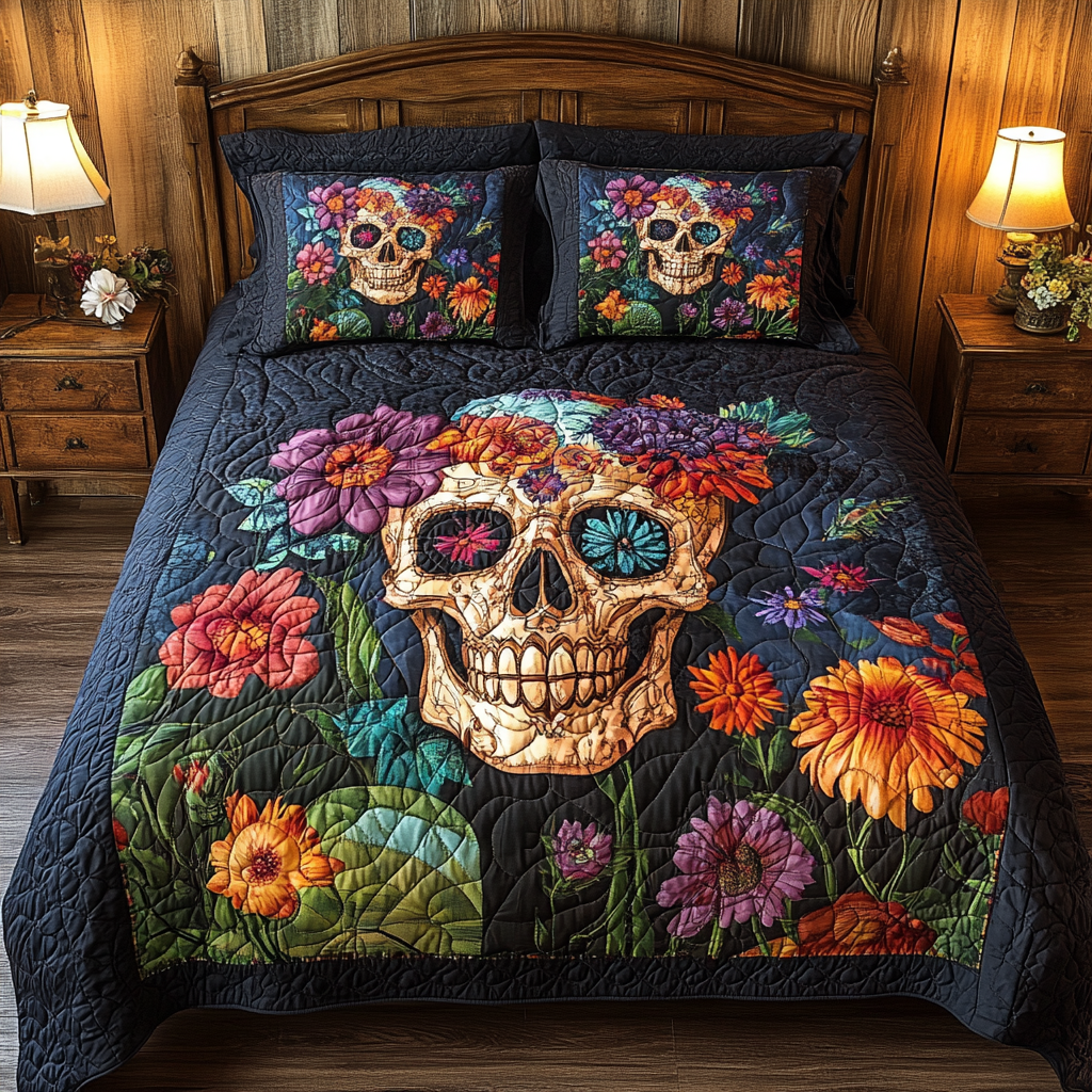 Sugar Skull Delight Quilted Bedding Set Bedroom Decor Ideas Gifts With Skulls On Them