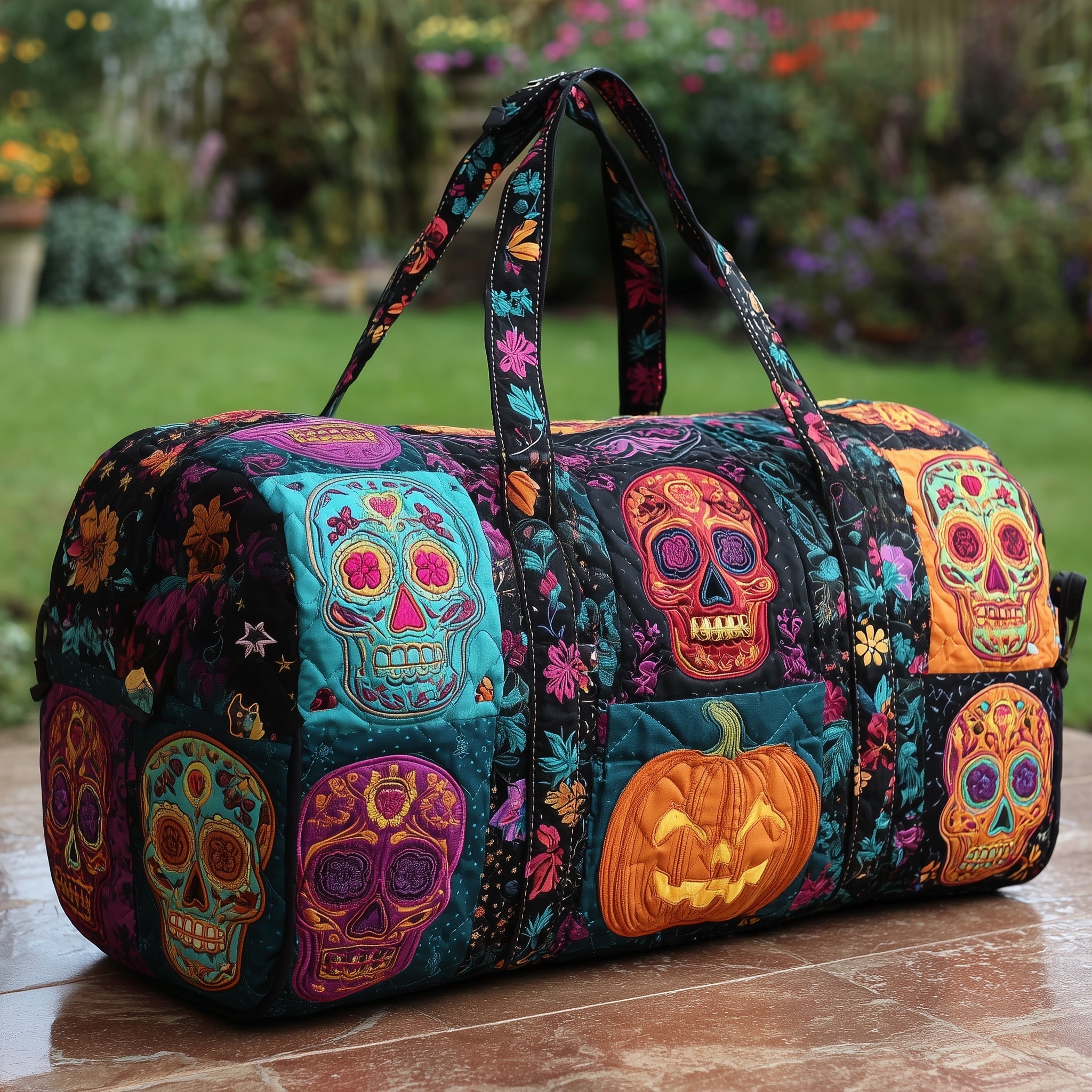 Sugar Skull Quilted Duffle Bag Best Women's Travel Duffel Present Ideas For Mum