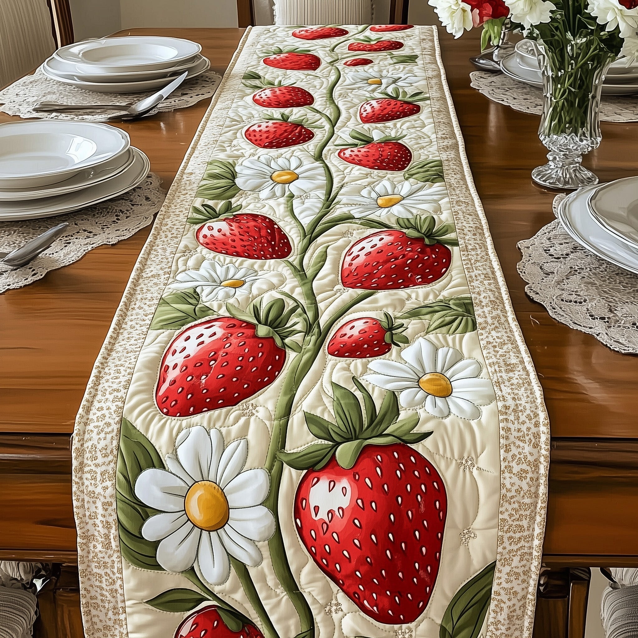 Summer Strawberry Quilted Table Runner Dining Table Ideas Mother's Day Gifts For Daughter In Law