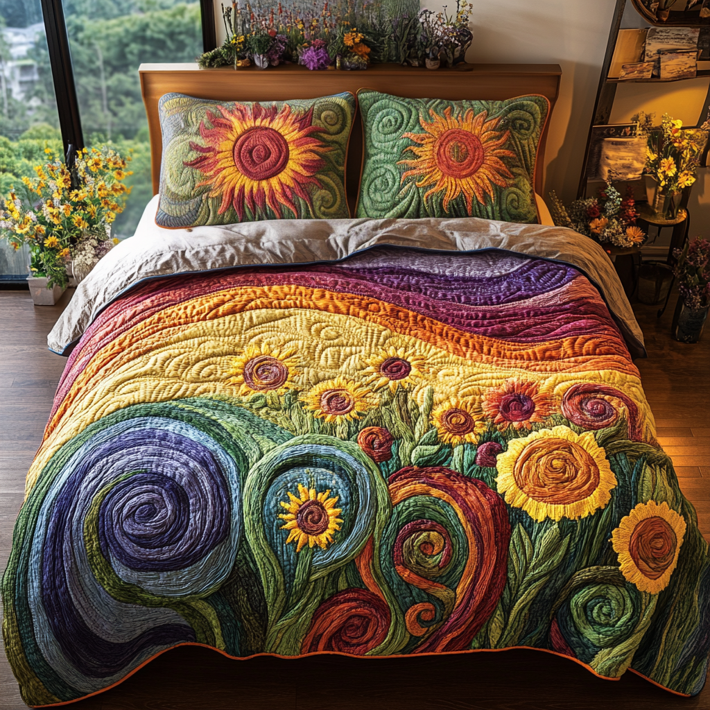 Summer Waves Quilted Bedding Set Unique Bed Sheets Sunflower Presents