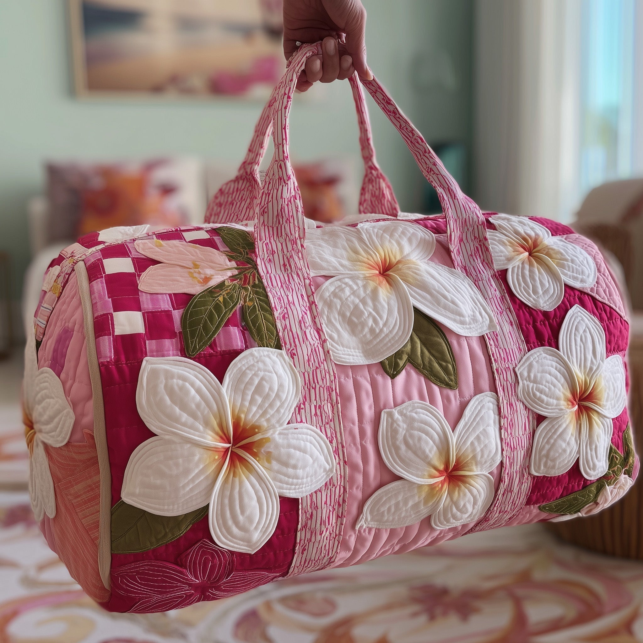 Summertime Plumeria Quilted Duffle Bag Best Duffel Bag Gift Ideas For Mom