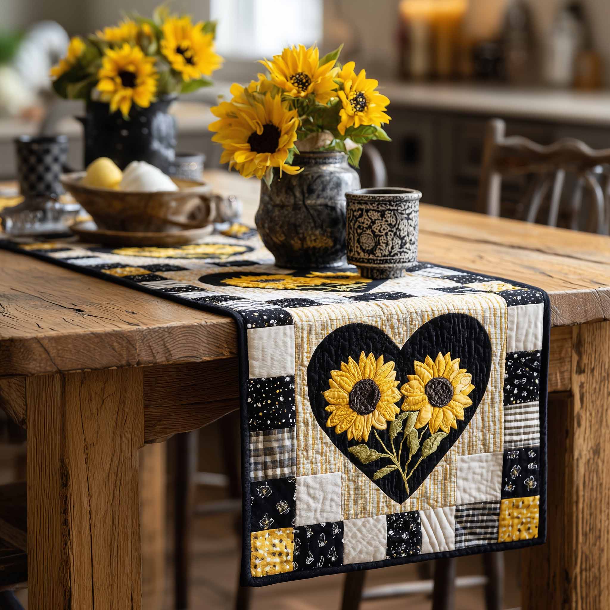 Sun Bloom Quilted Table Runner Dining Table Decor Ideas Mother Daughter Gifts