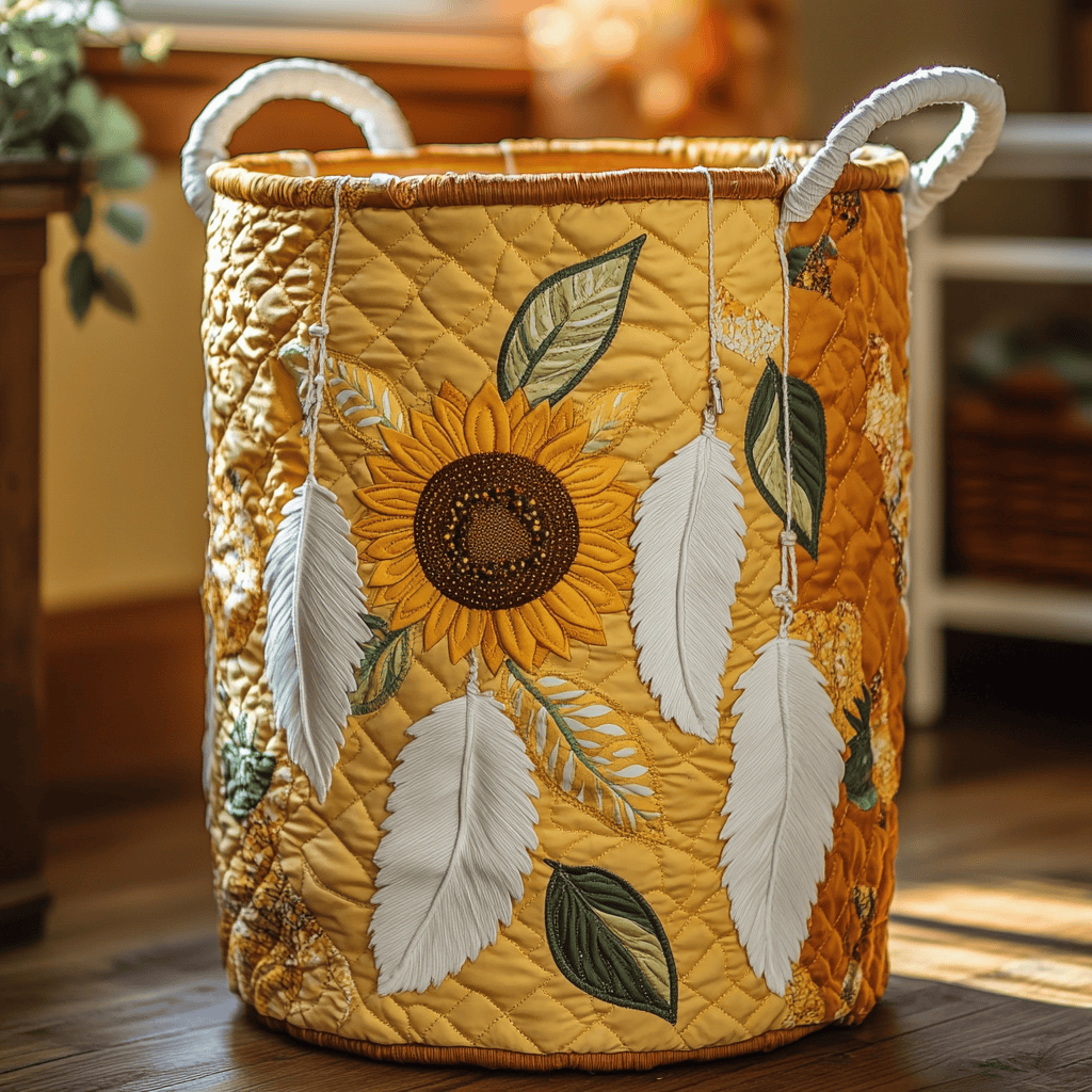 Sun Feather Quilted Laundry Basket Best Clothes Hamper Good Gifts For Cat Lovers