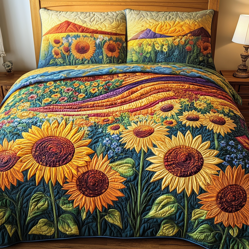 Sunbeam Valley Quilted Bedding Set Unusual Bed Sheets Sunflower Items For Gifts
