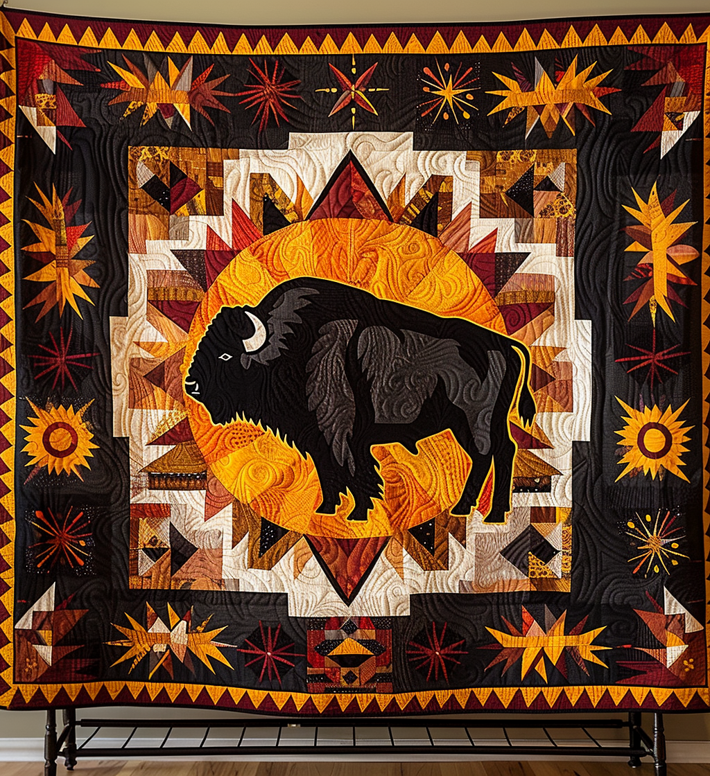 Sunburst Bison Quilted Blanket Best Sheet Sets Native American Gifts Online